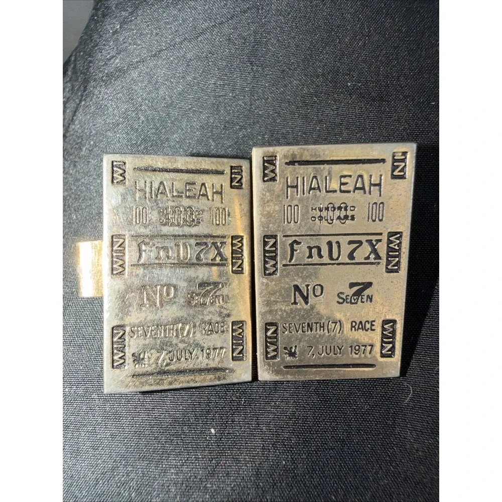 (2) Vintage Hialeah Park Horse Racing Tie Clips FNV7X 7th Race Win 7 July 1977